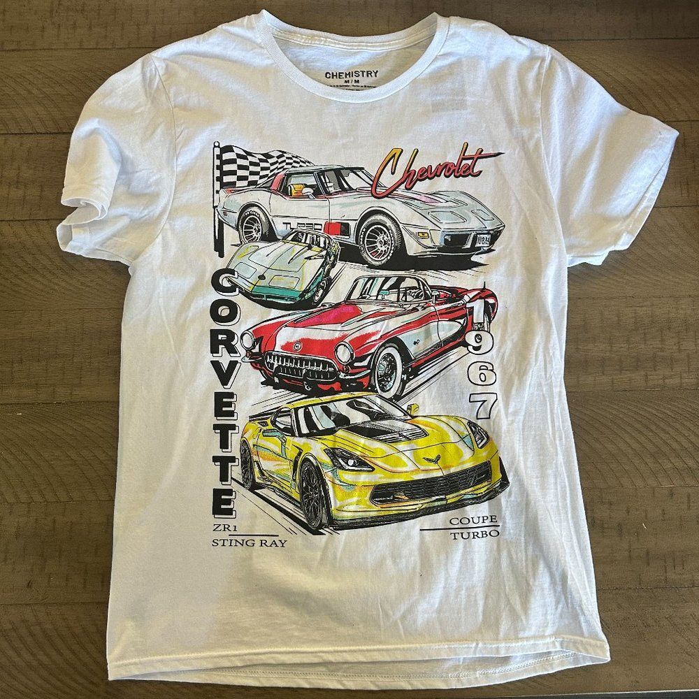 GM Chevrolet Chevy Corvette Shirt Medium NEW WITH TAGS White Classic Car
